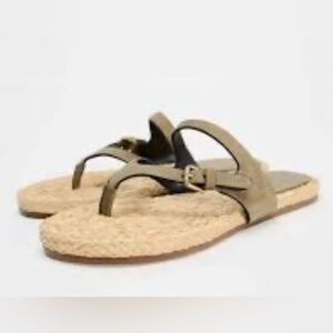 Zara Olive-Tan Braided Footbed Thong Sandals